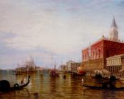 爱德华 普利切特 : Pollentine Alfred Gondolas On The Grand Canal In Front Of The Doges Palace Venice